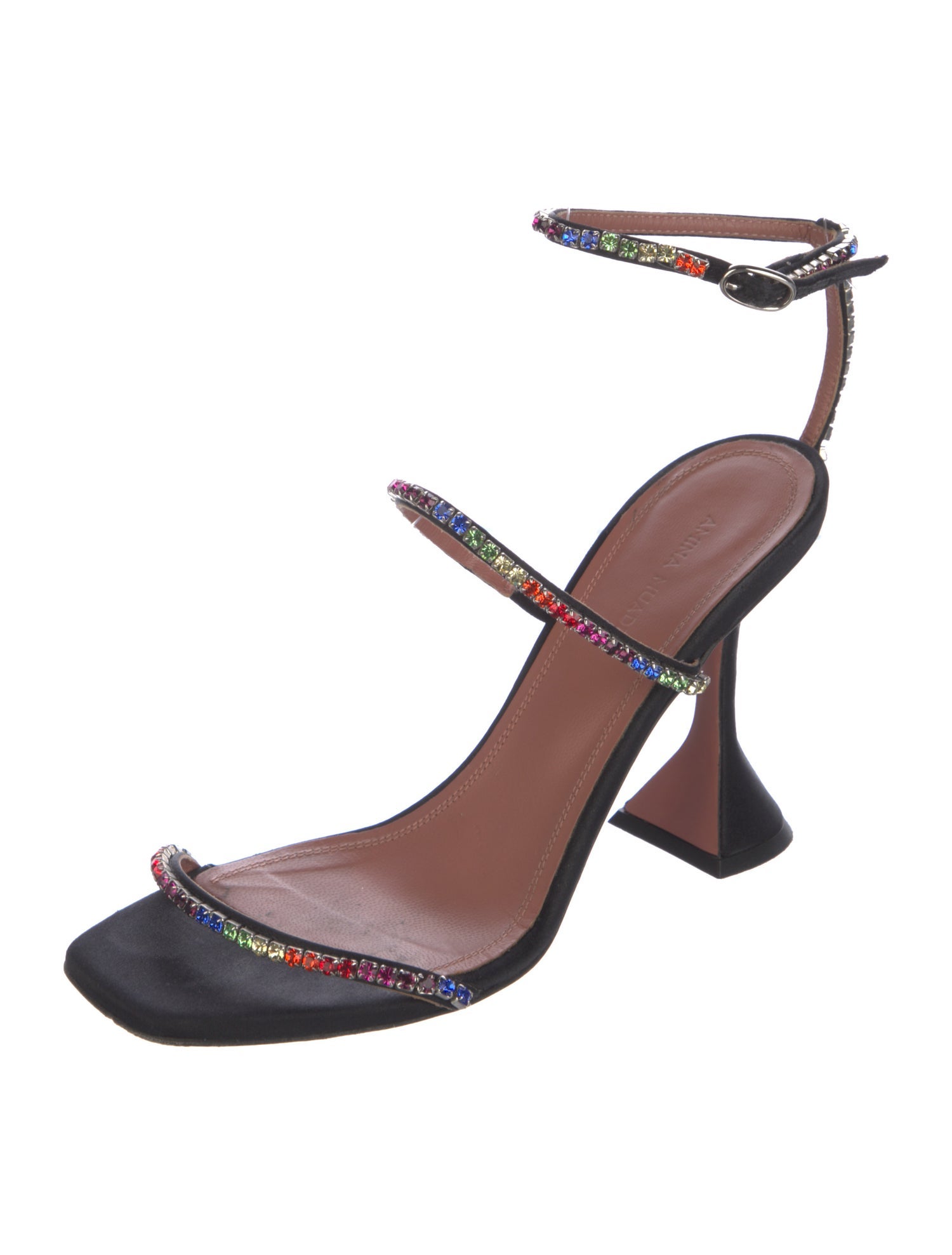 Amina Muaddi Satin Crystal Embellishments Sandals