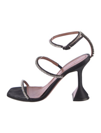 Amina Muaddi Satin Crystal Embellishments Sandals