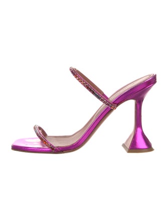 Amina Muaddi Patent Leather Crystal Embellishments Slides