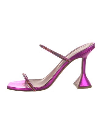 Amina Muaddi Leather Crystal Embellishments Slides
