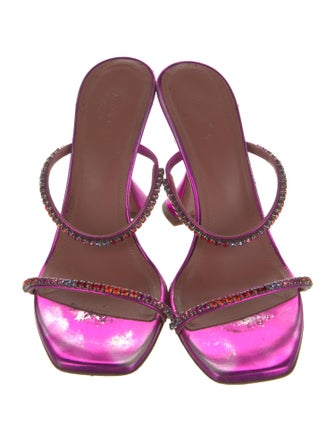 Amina Muaddi Leather Crystal Embellishments Slides