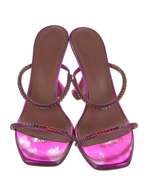Amina Muaddi Leather Crystal Embellishments Slides