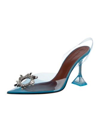 Amina Muaddi PVC Crystal Embellishments Slingback Pumps