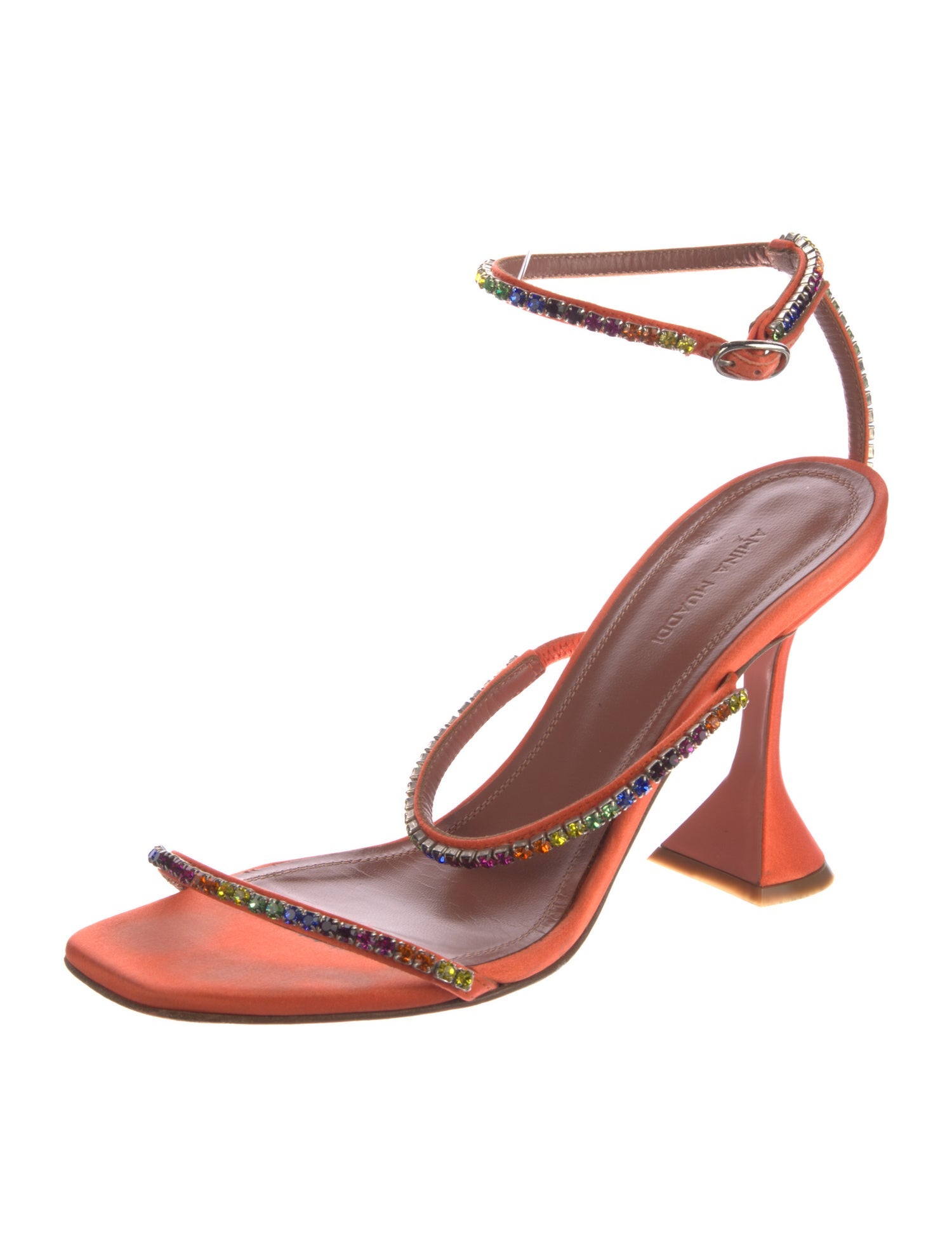Amina Muaddi Satin Crystal Embellishments Sandals