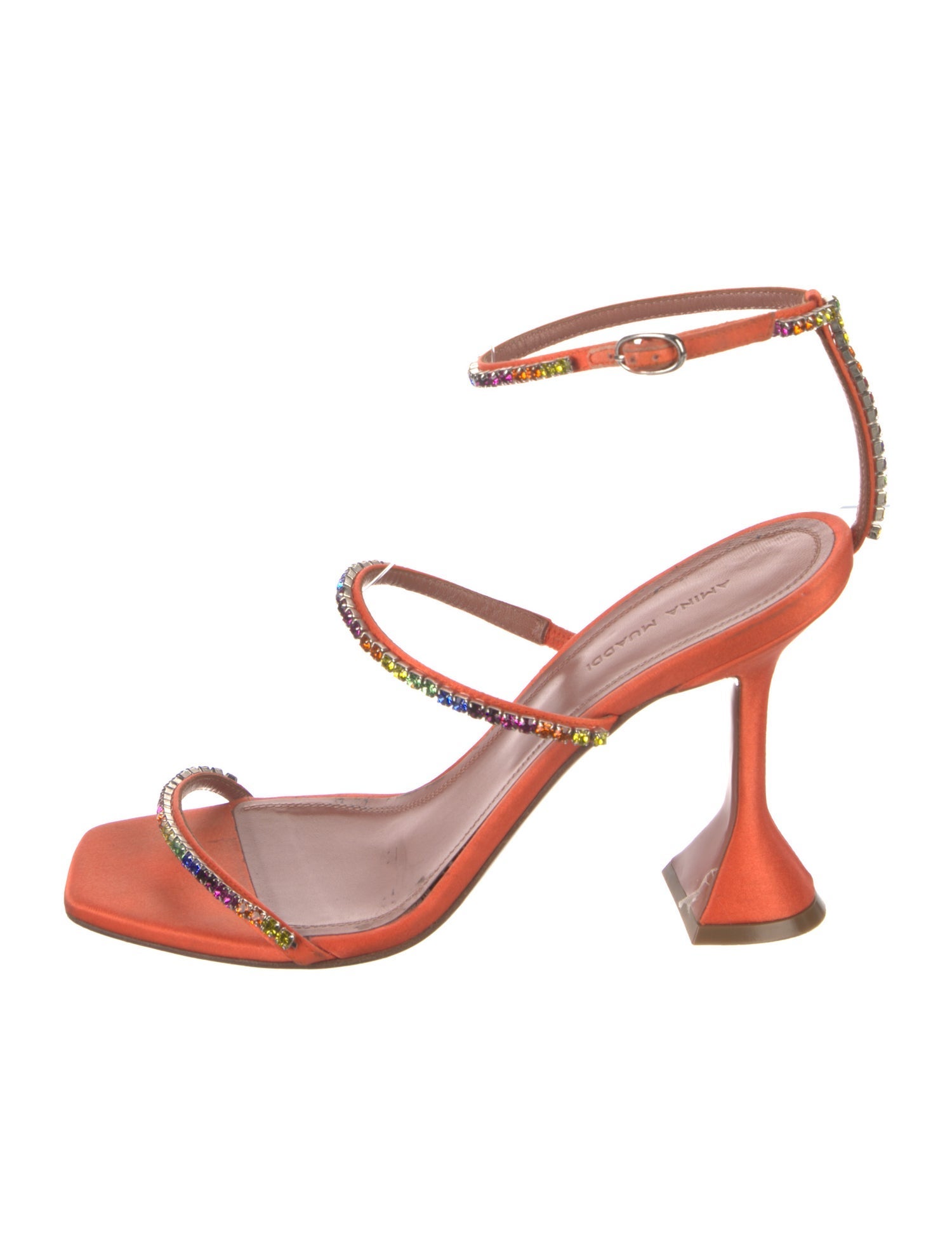 Amina Muaddi Satin Printed Sandals