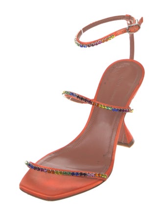 Amina Muaddi Satin Printed Sandals