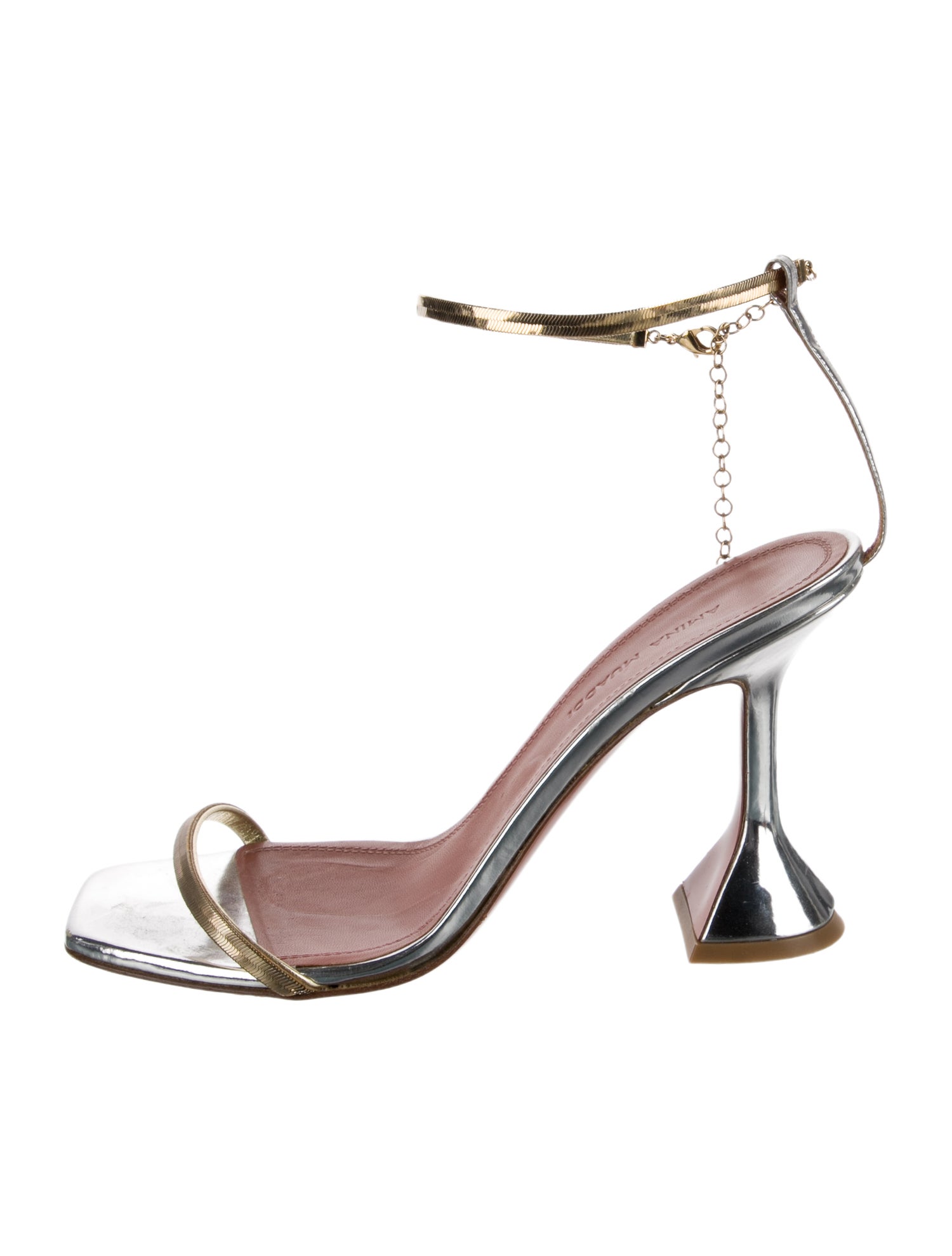 Amina Muaddi Leather Chain-Link Accents Sandals