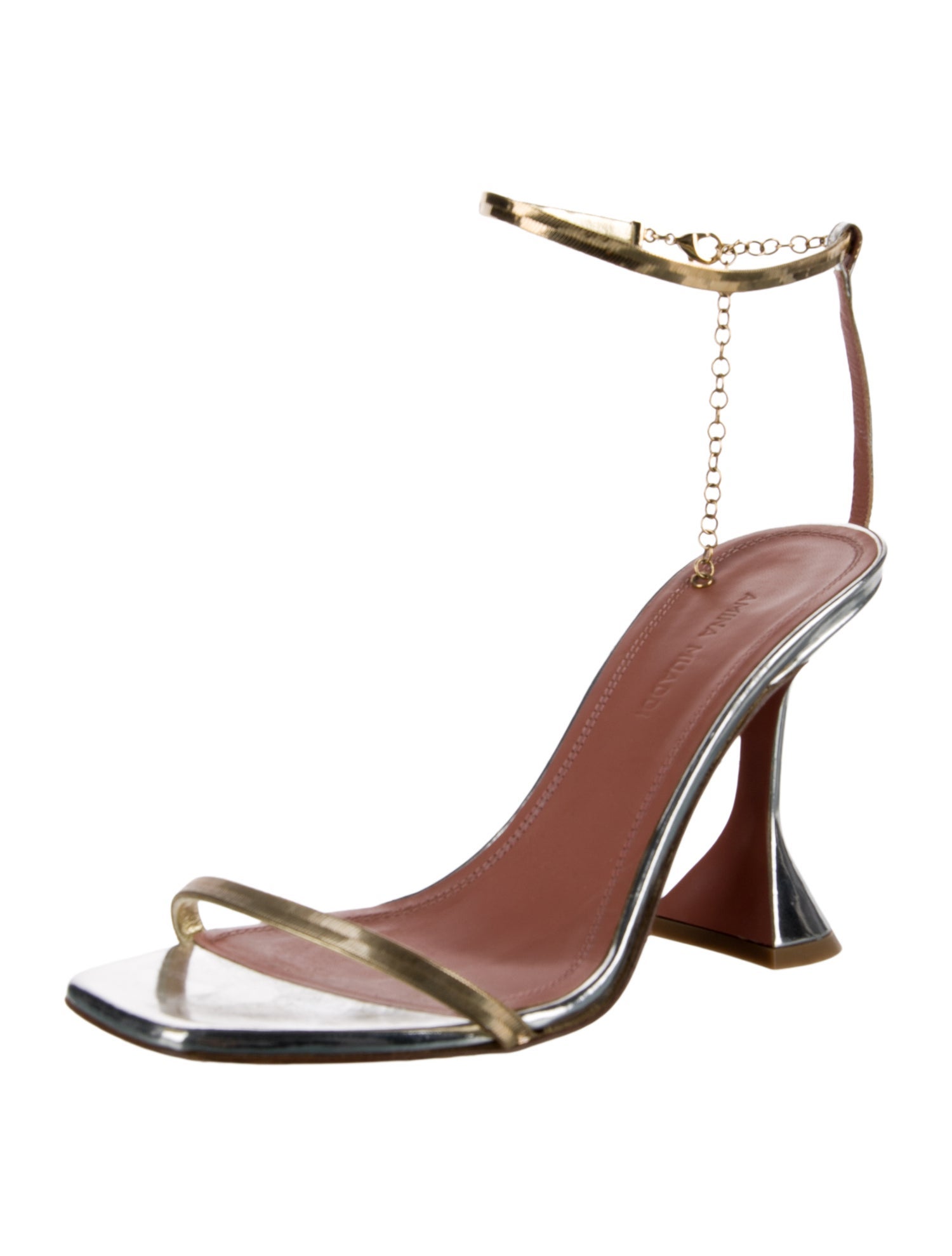 Amina Muaddi Leather Chain-Link Accents Sandals
