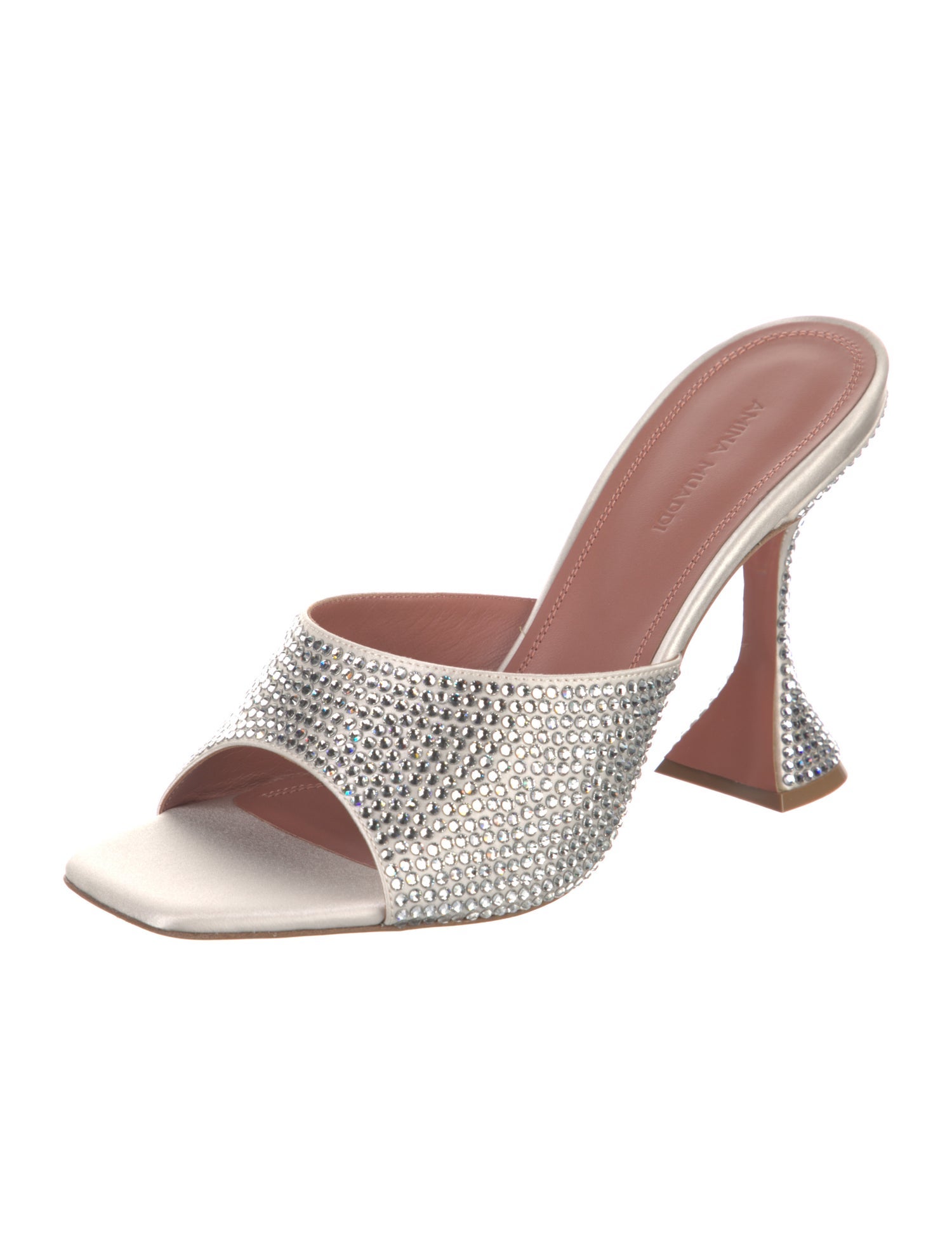 Amina Muaddi Satin Crystal Embellishments Slides
