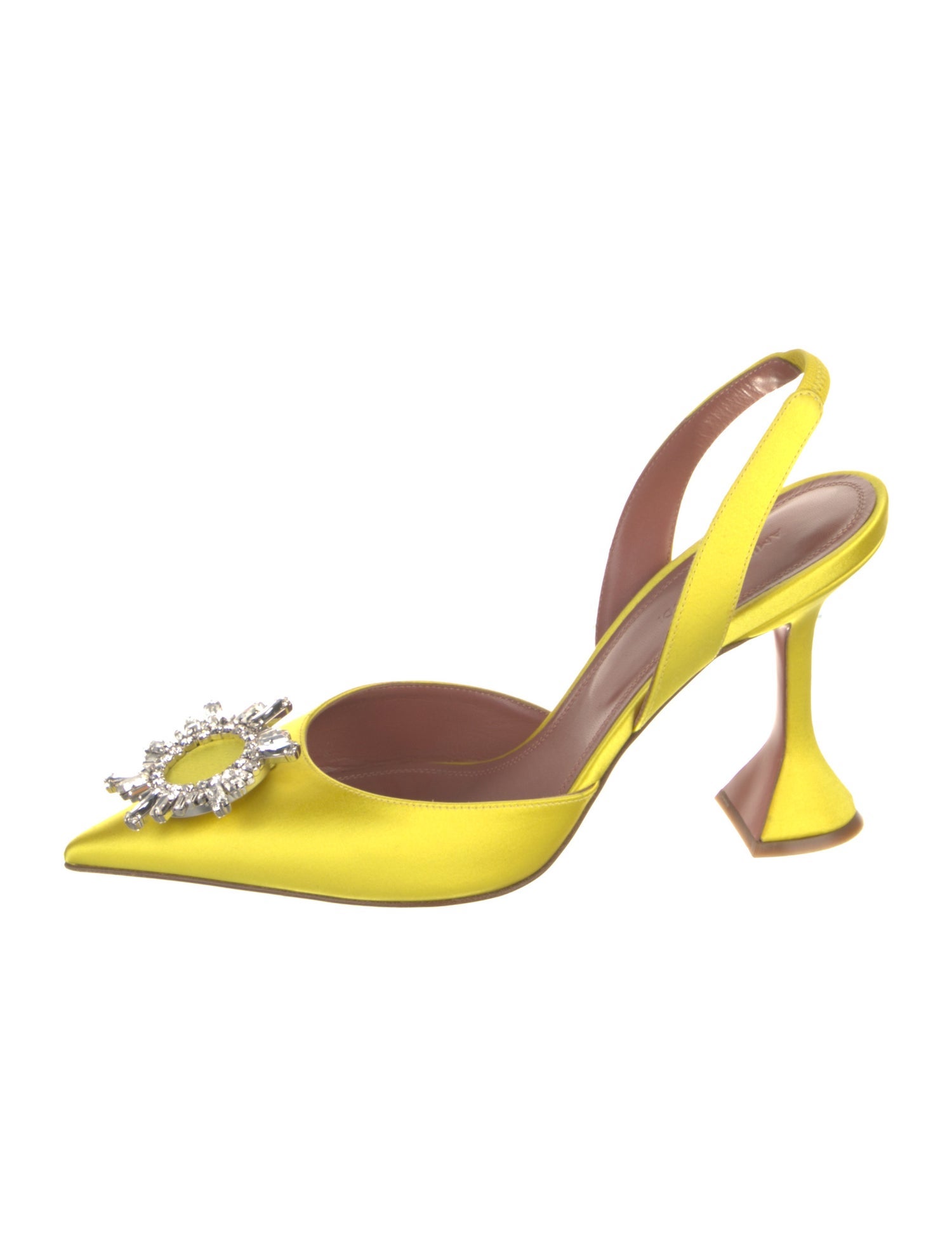 Amina Muaddi Satin Crystal Embellishments Slingback Pumps