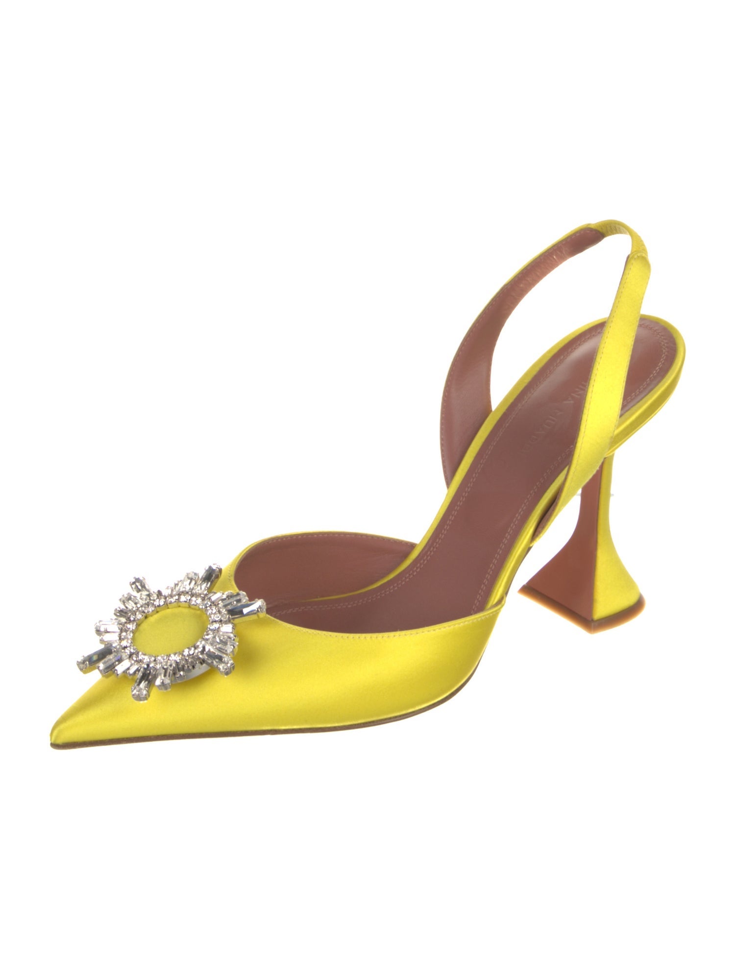 Amina Muaddi Satin Crystal Embellishments Slingback Pumps