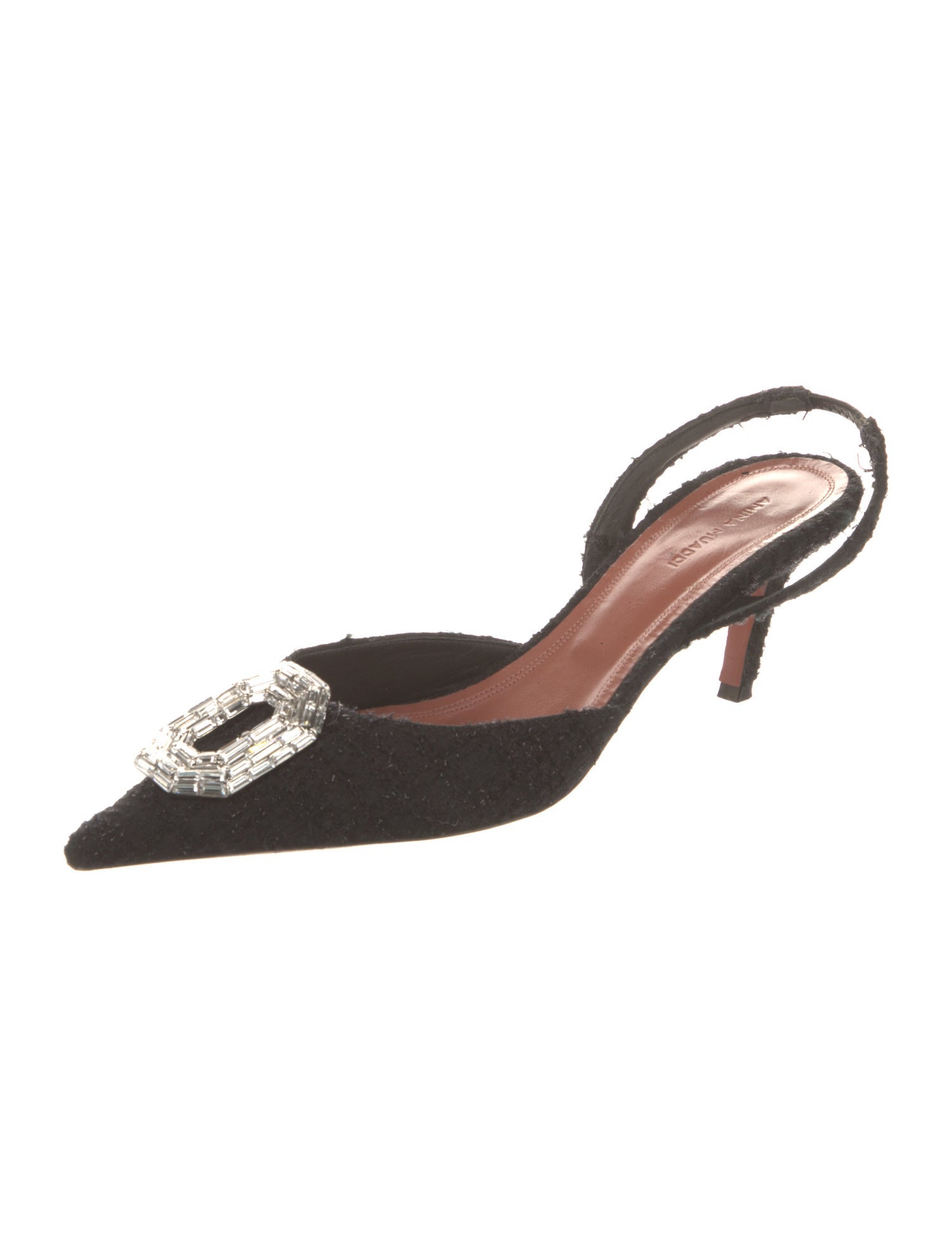 Amina Muaddi Tweed Crystal Embellishments Slingback Pumps