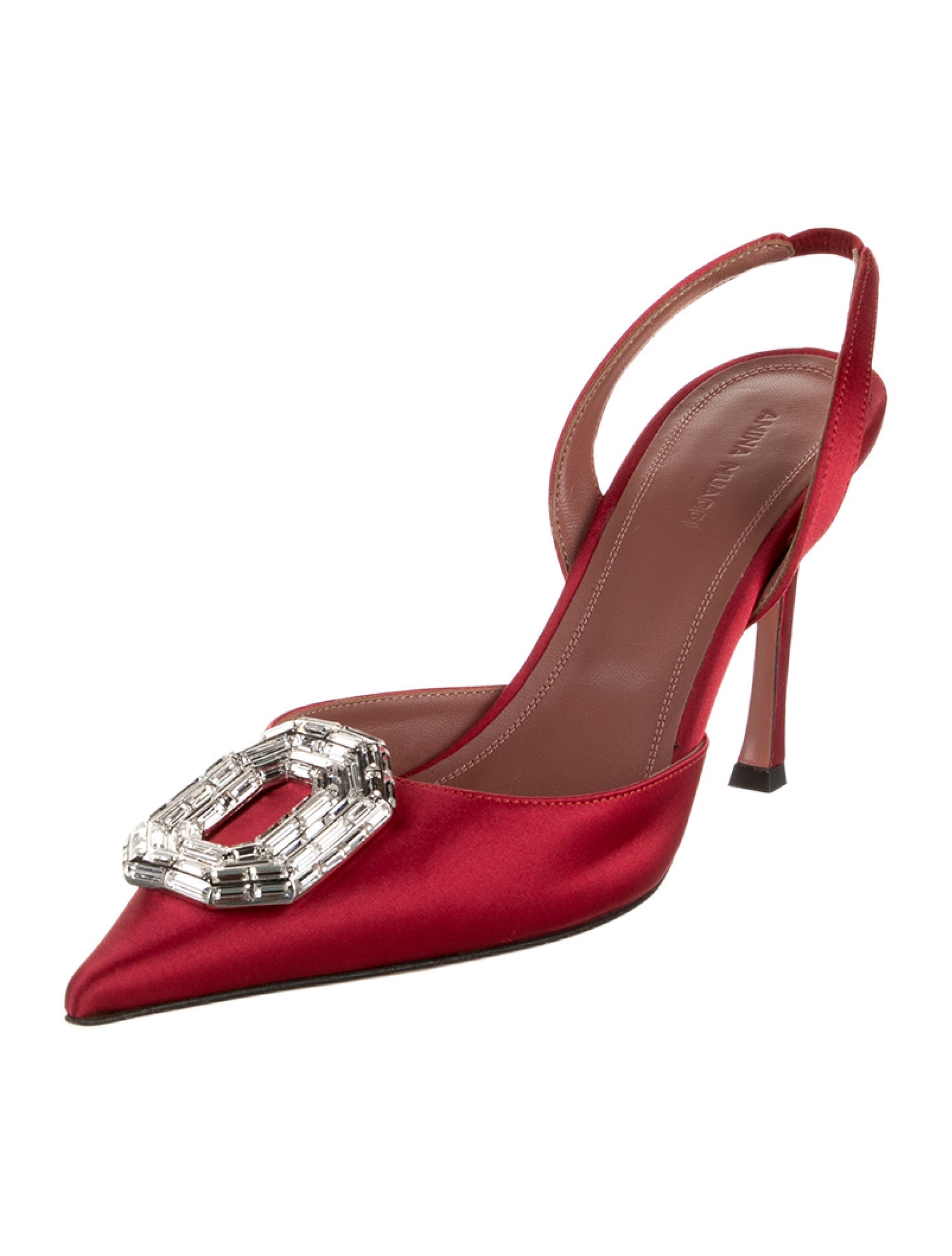 Amina Muaddi Satin Crystal Embellishments Slingback Pumps