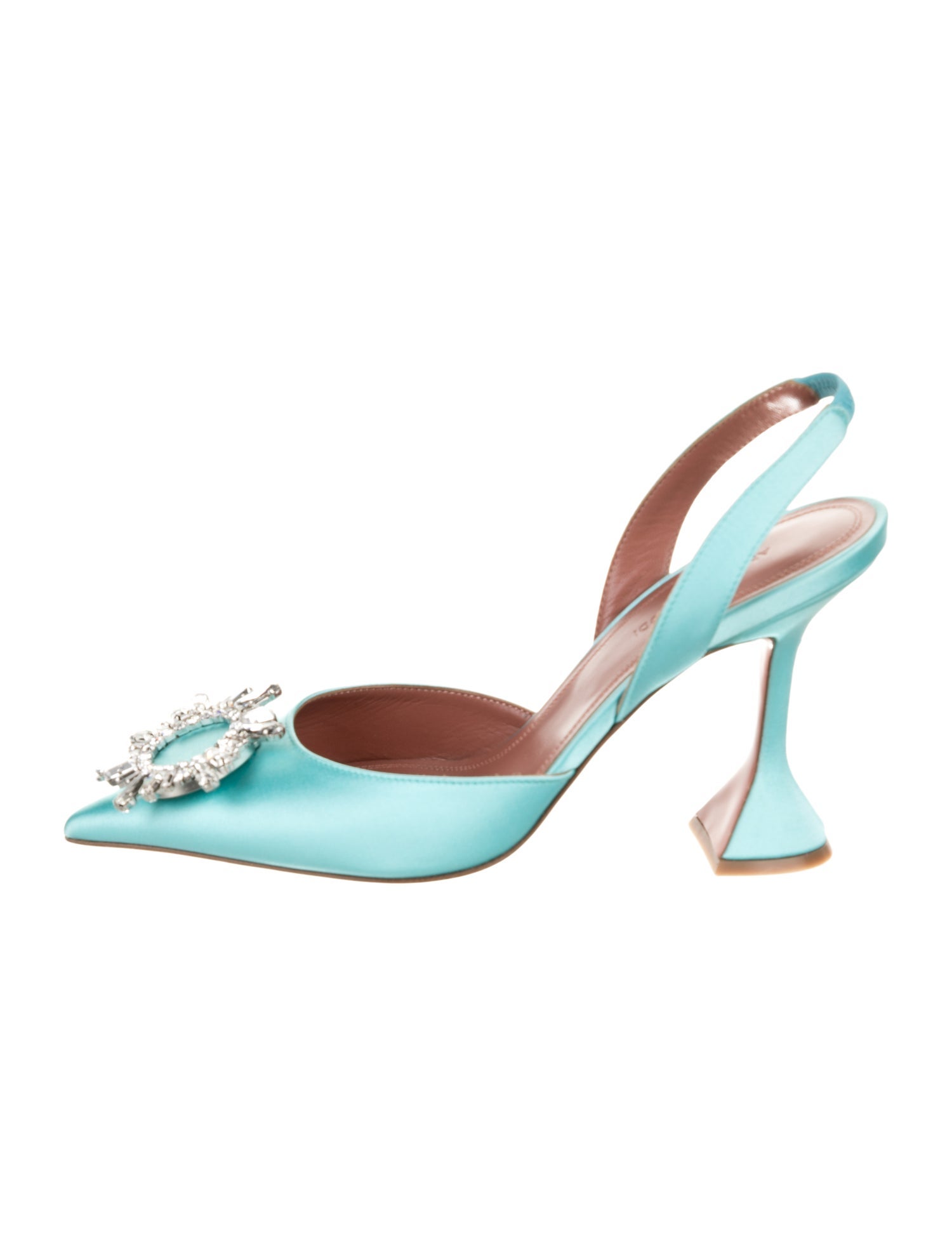Amina Muaddi Satin Crystal Embellishments Slingback Pumps