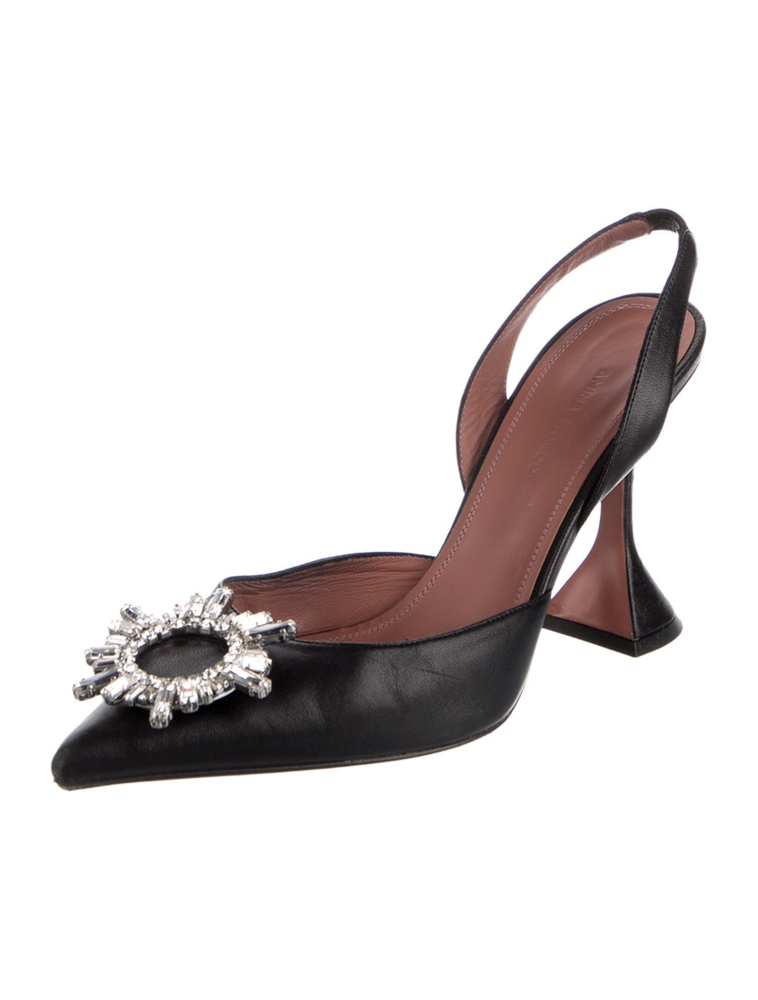 Amina Muaddi Leather Rosie Slingback Satin Slingback Pumps
