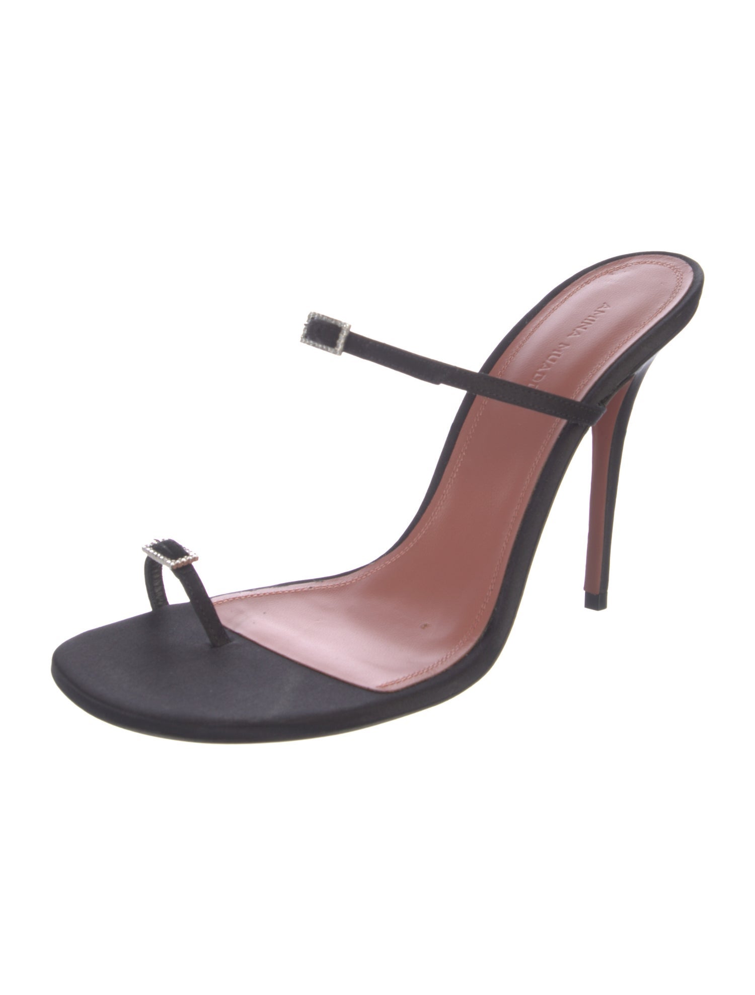 Amina Muaddi Leather Crystal Embellishments Slides