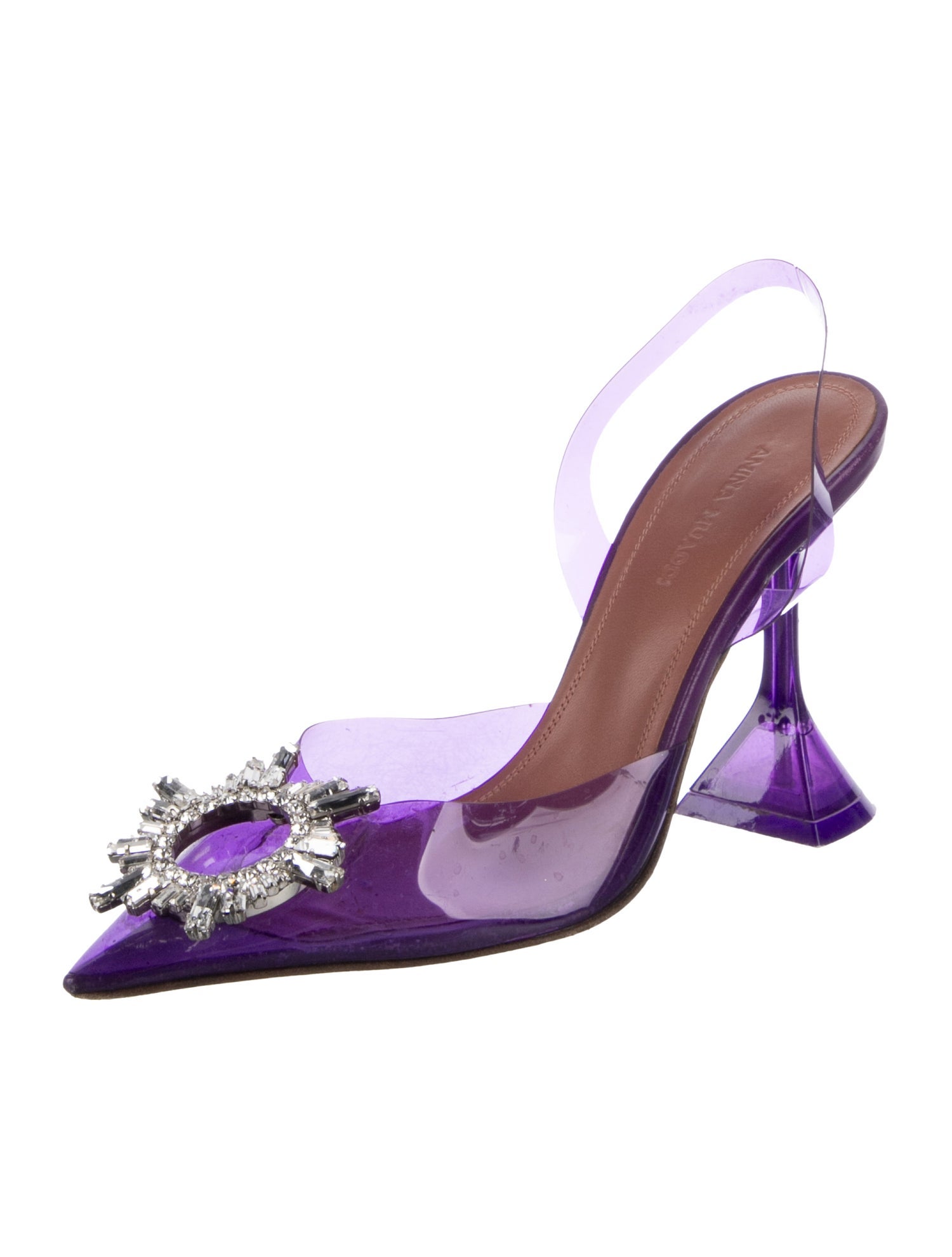 Amina Muaddi PVC Crystal Embellishments Slingback Pumps