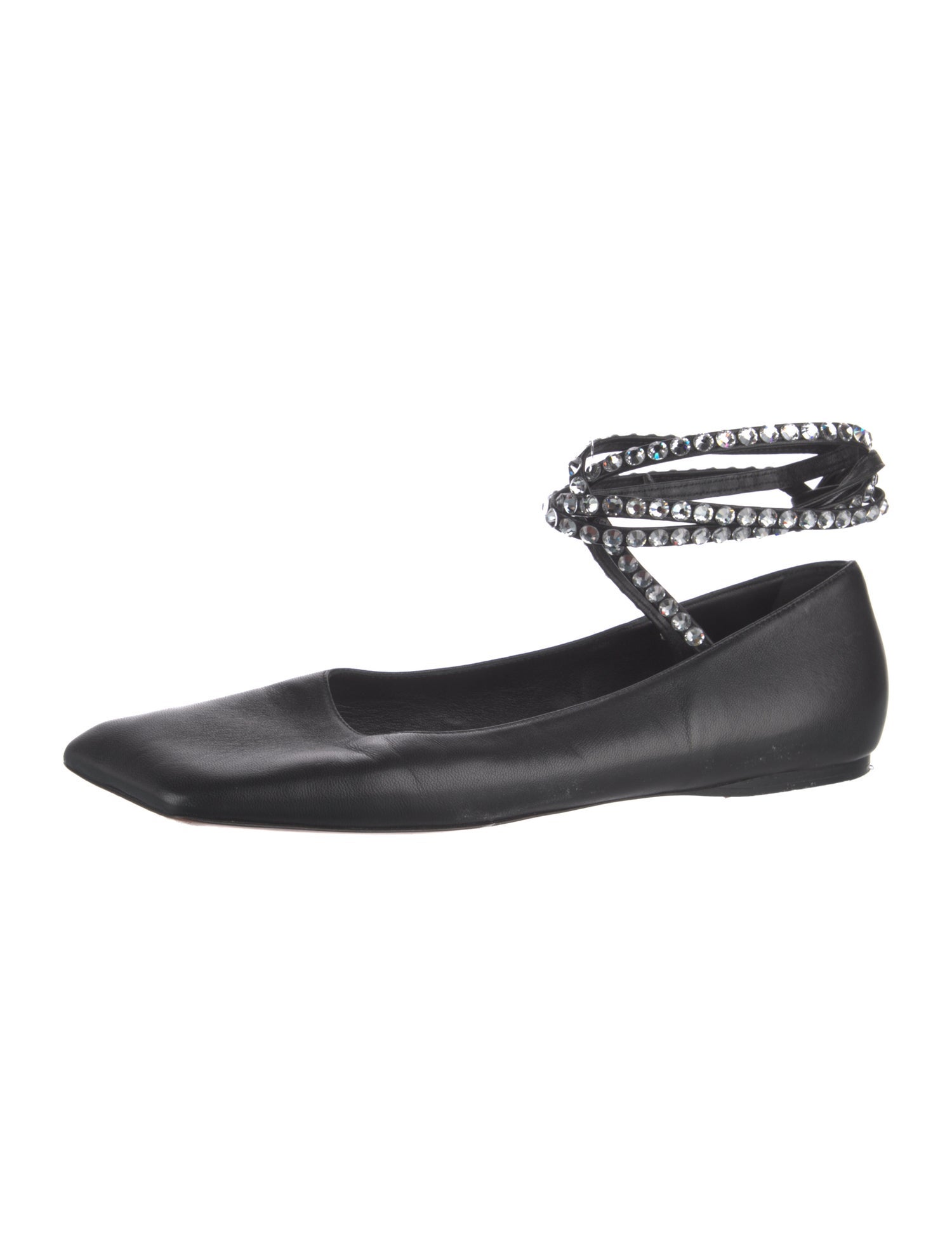 Amina Muaddi Leather Crystal Embellishments Ballet Flats
