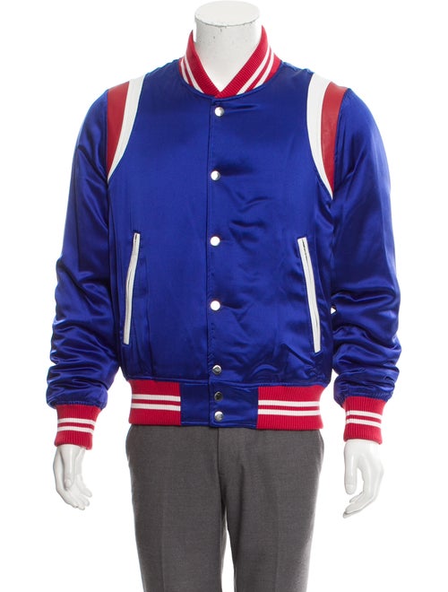 Amiri Leather-Accented Silk Bomber Jacket w/ Tags