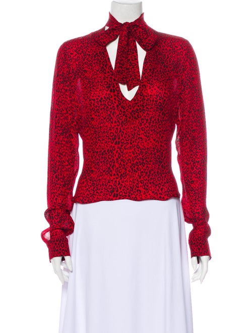 Amiri Silk Animal Print Blouse Red