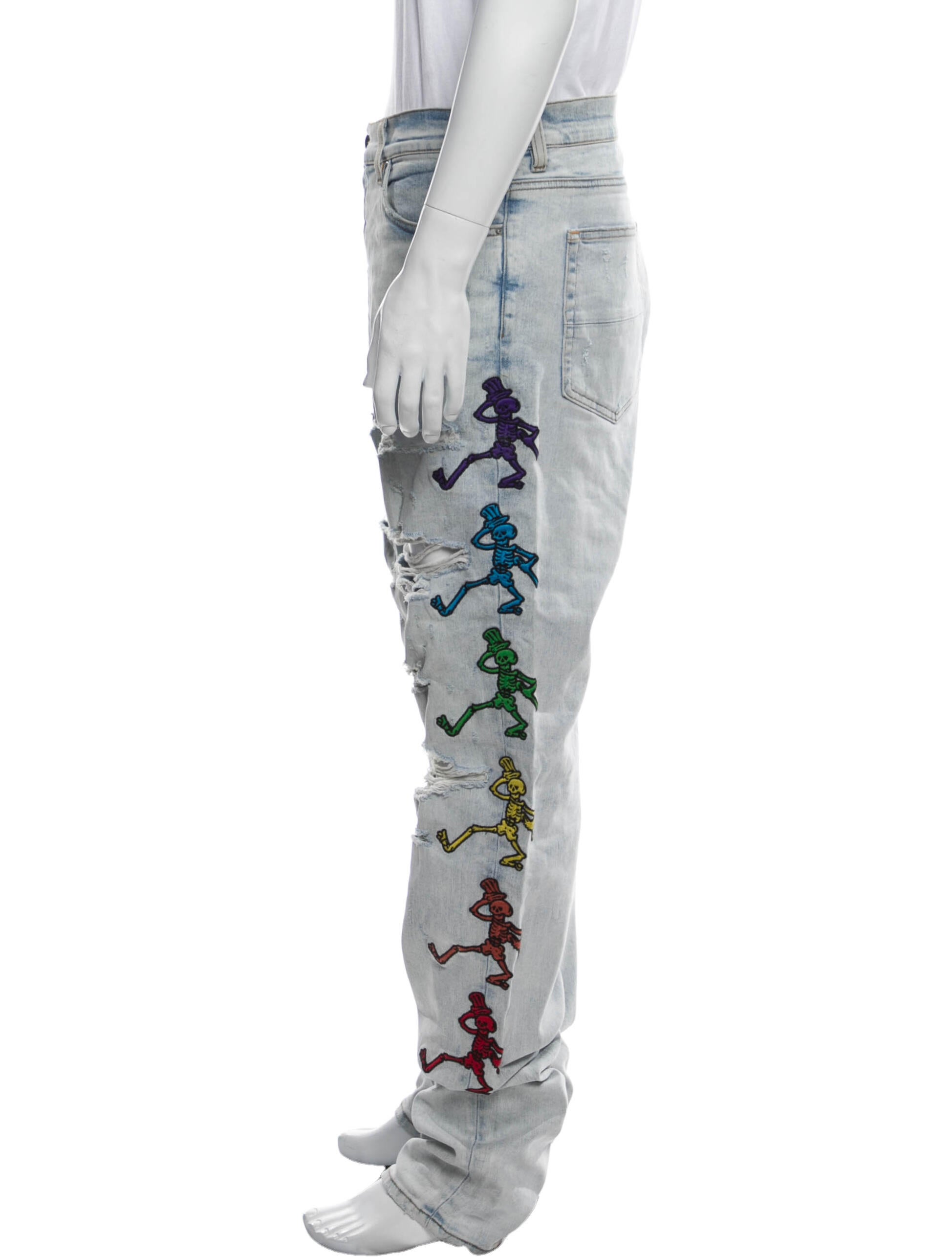パンツ AMIRI Dancing Skeleton Jeans Size 28 Amiri Grateful Dead Dancing Skeleton Embroidered Ripped Skinny