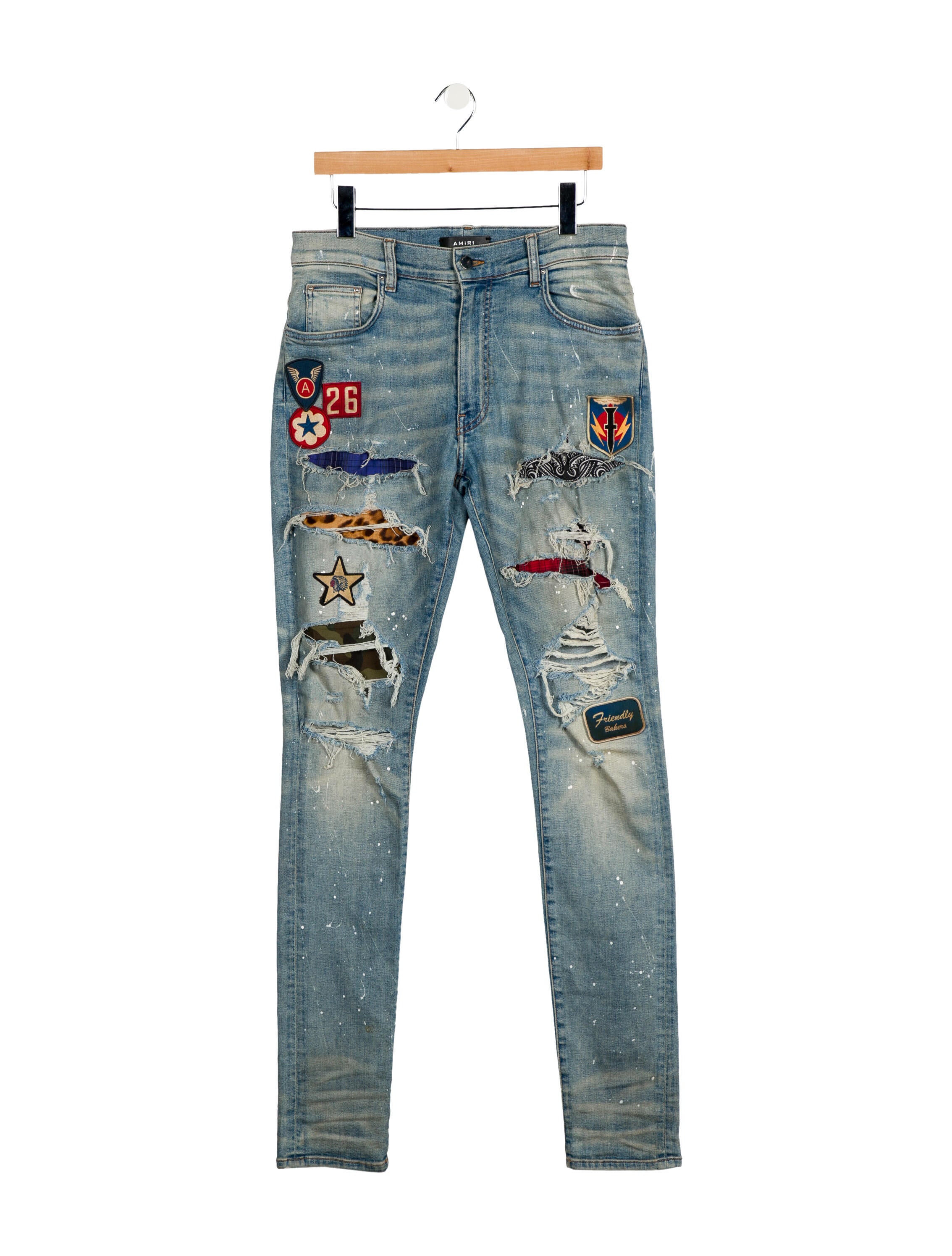 Amiri Paint Splatter Skinny Jeans Blue, 11" Rise Jeans, Clothing