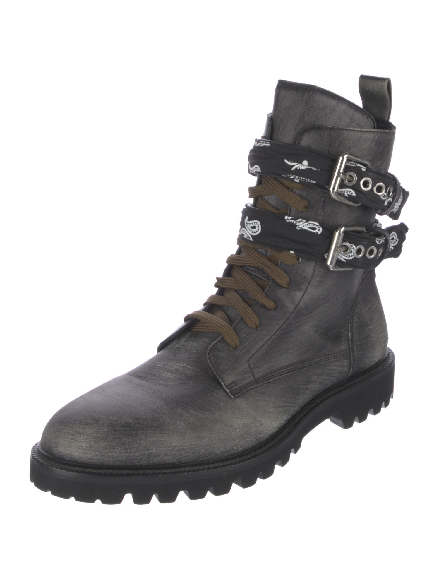 Amiri Leather Printed Combat Boots - Black Boots, Shoes