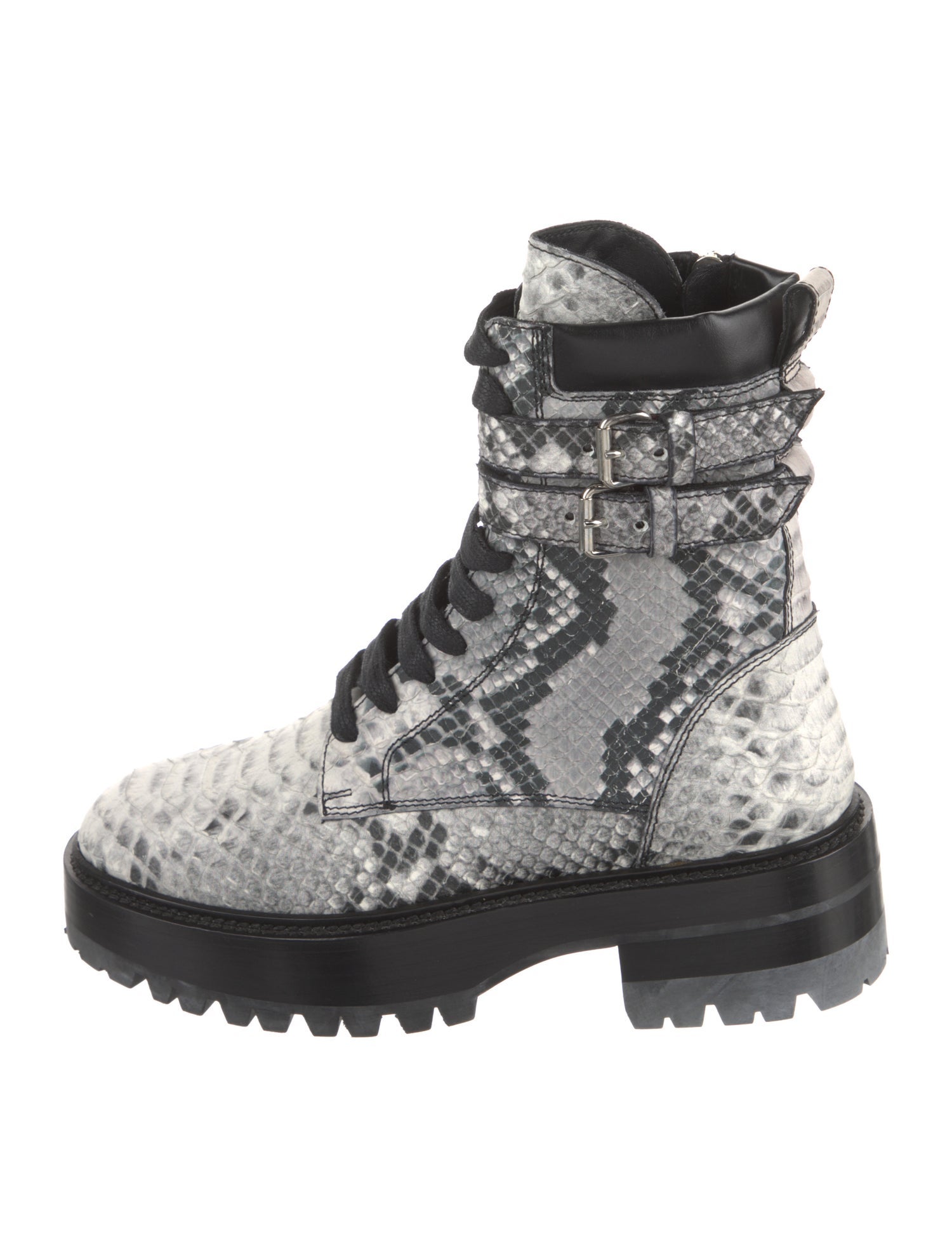 Amiri Embossed Leather Animal Print Combat Boots