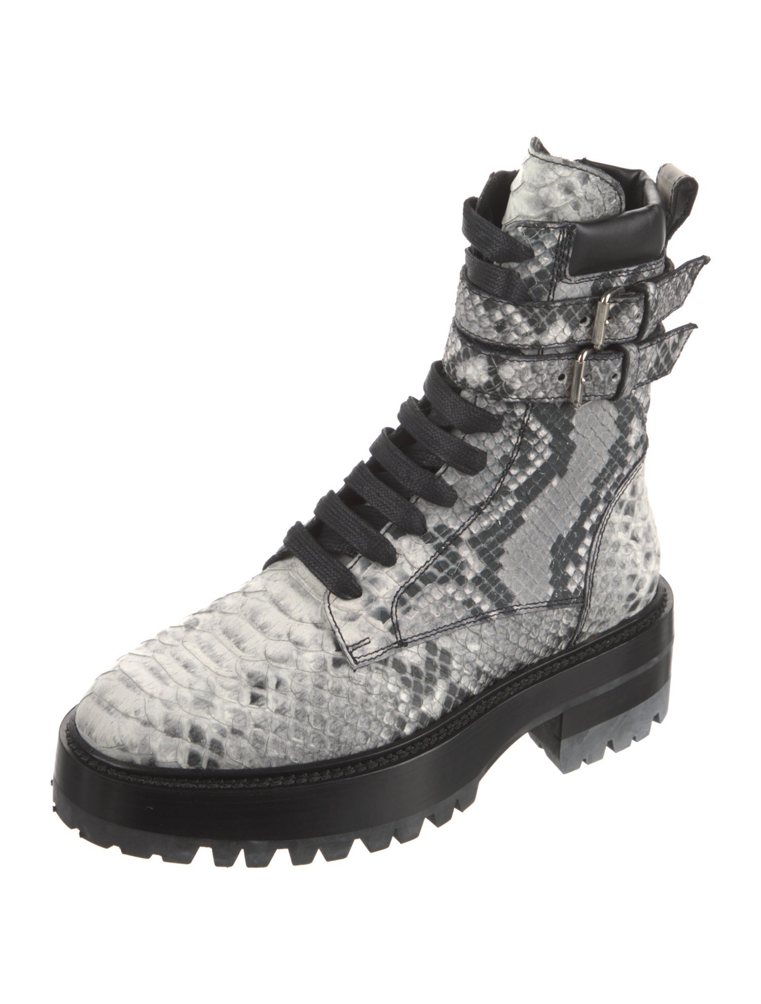 Amiri Embossed Leather Animal Print Combat Boots