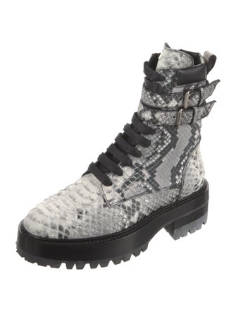 Amiri Embossed Leather Animal Print Combat Boots