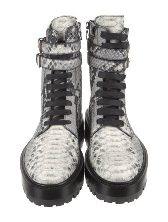 Amiri Embossed Leather Animal Print Combat Boots