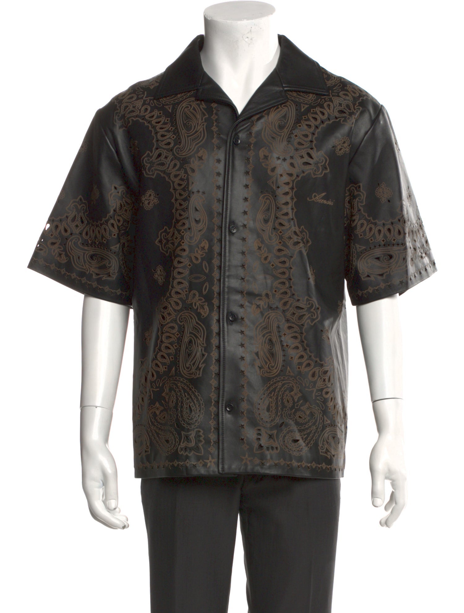 Amiri Leather Lasercut Button Up Shirt