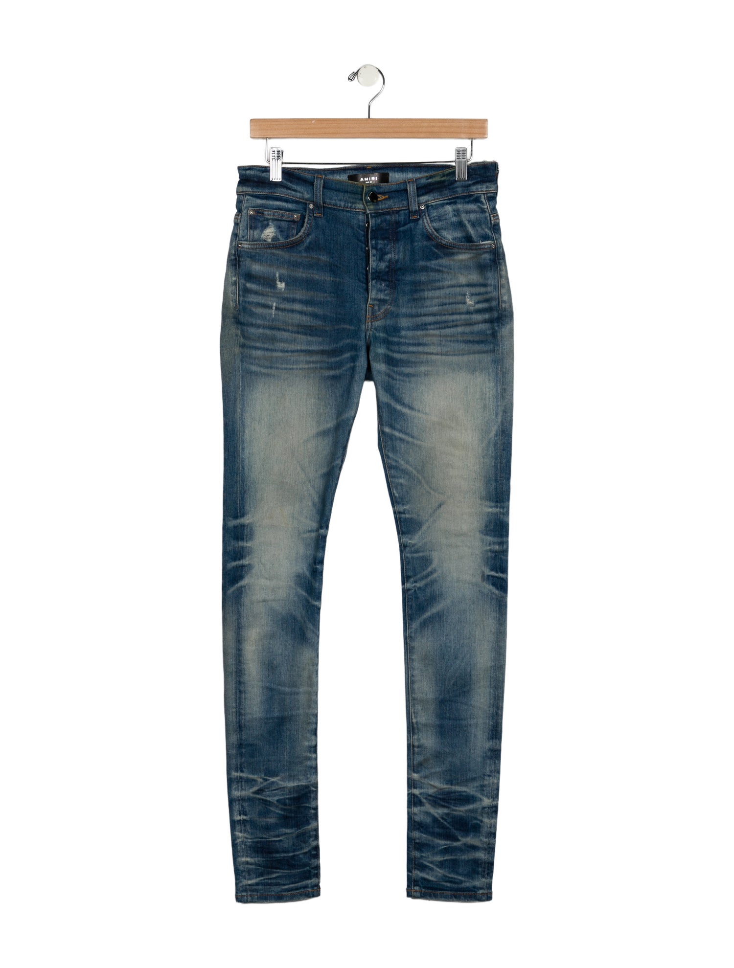 Amiri MX1 Leather Patch Skinny Jeans w/ Tags - Blue, 9.5