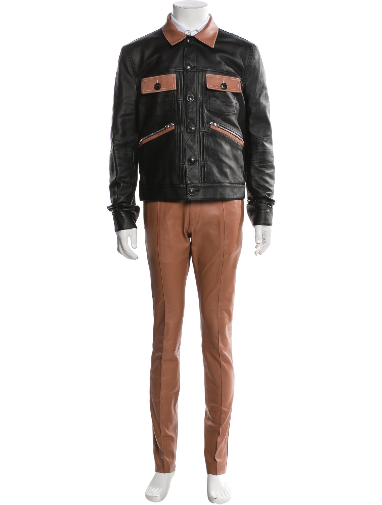 Amiri Leather Colorblock Pattern Utility Jacket