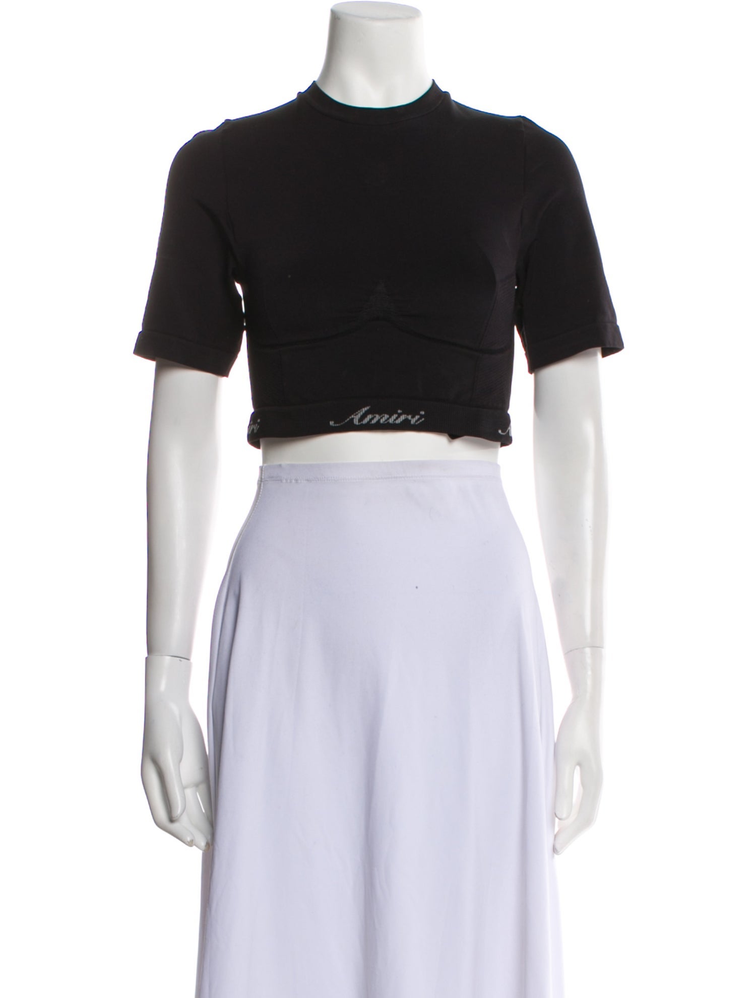 Amiri Mock Neck Short Sleeve Crop Top