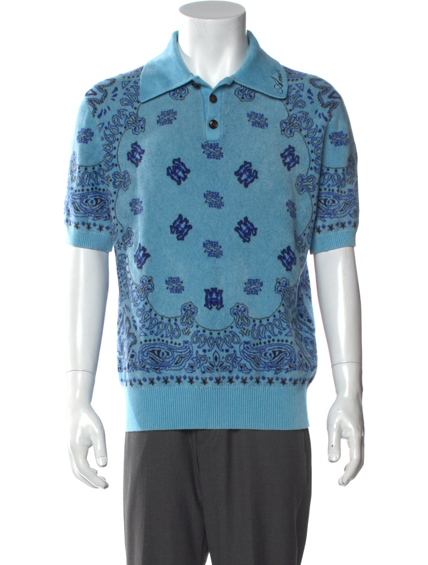 Amiri Paisley Print V-Neck Polo Shirt
