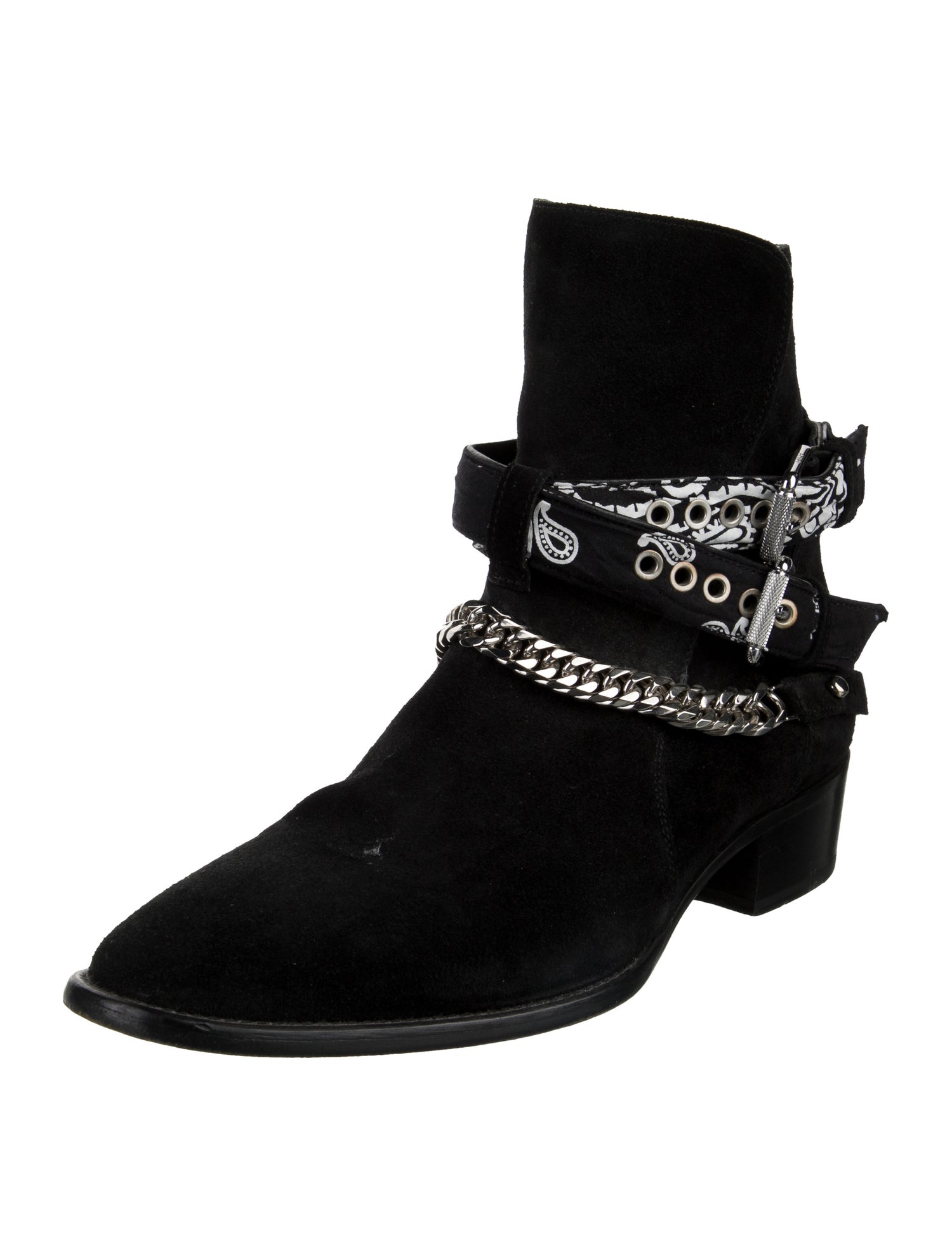 Amiri Suede Chain-Link Accents Moto Boots