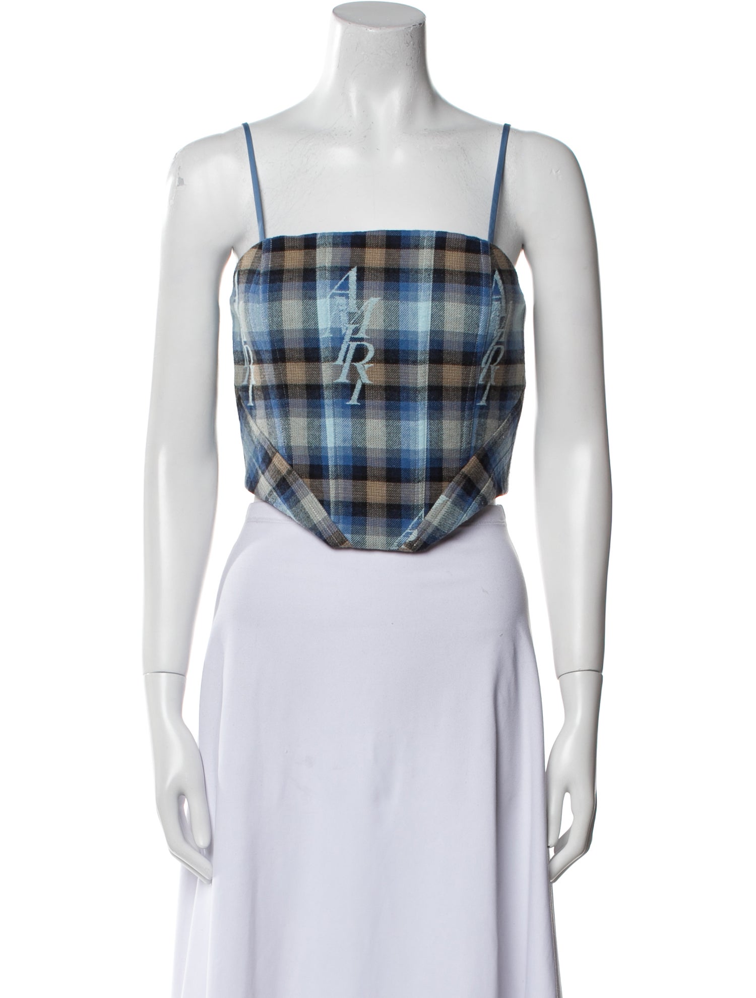 Amiri Plaid Print Square Neckline Crop Top