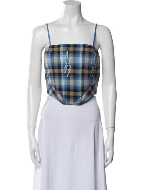 Amiri Plaid Print Square Neckline Crop Top