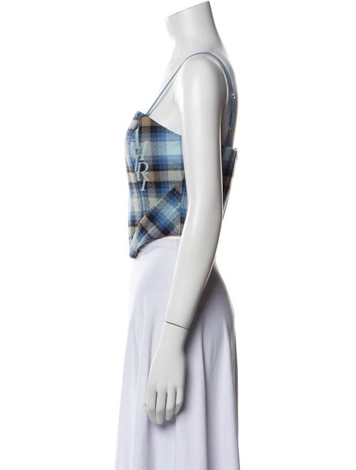 Amiri Plaid Print Square Neckline Crop Top