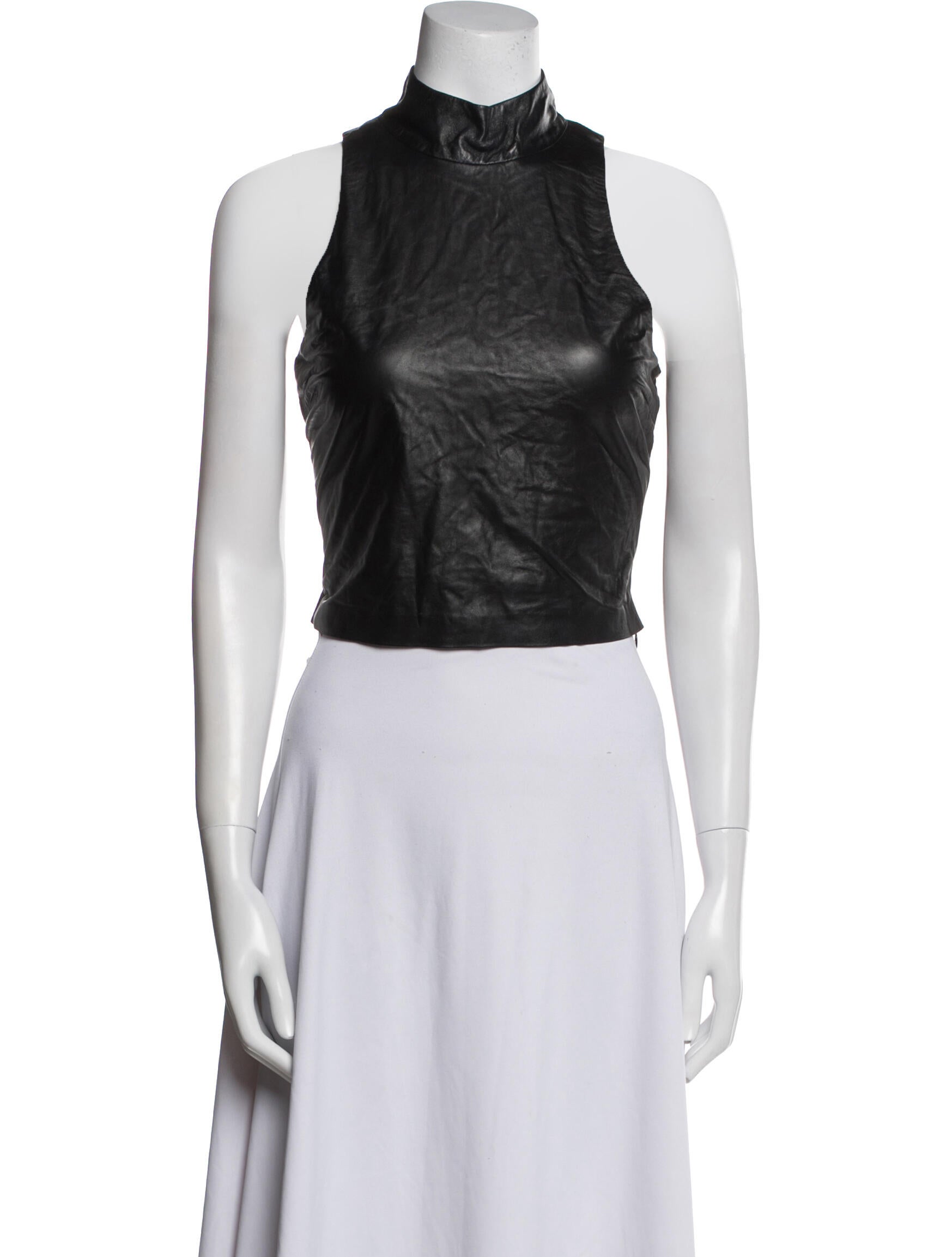 Amiri Lamb Leather Mock Neck Crop Top