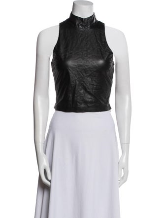 Amiri Lamb Leather Mock Neck Crop Top