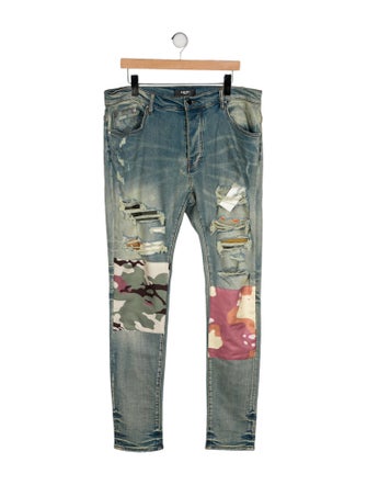 Amiri Patchwork Stretch Denim Moto Jeans