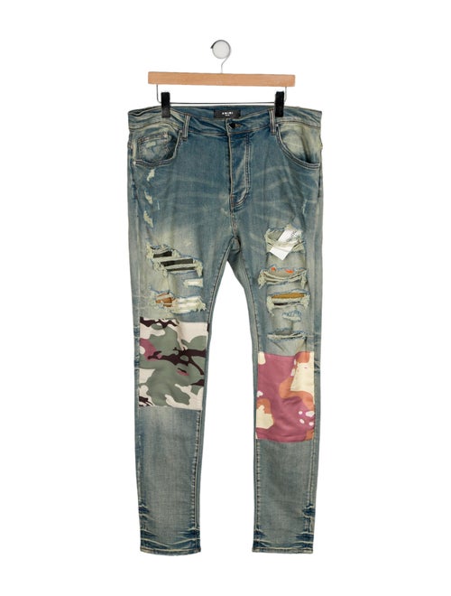Amiri Patchwork Stretch Denim Moto Jeans