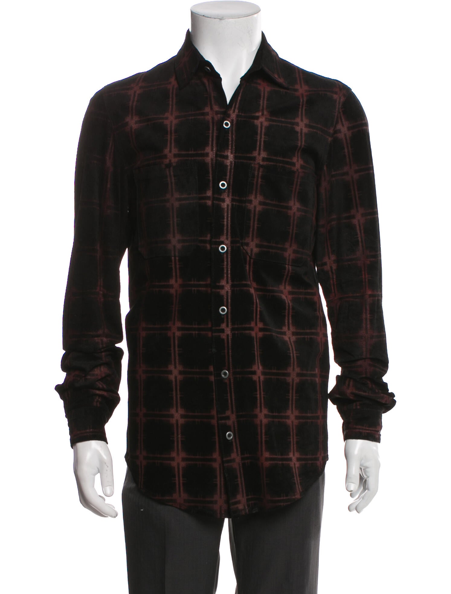 Amiri Leather Plaid Print Western Shirt