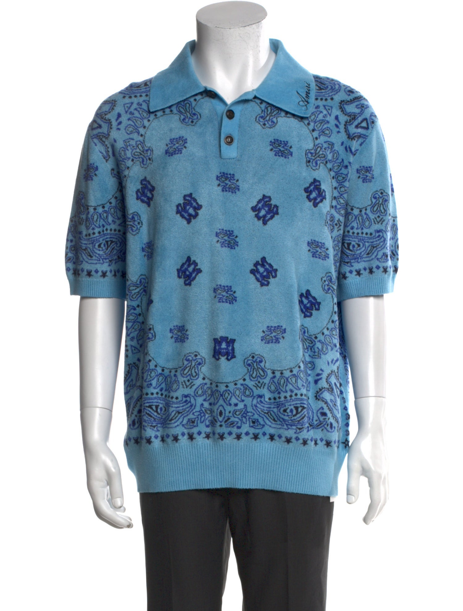 Amiri Paisley Print V-Neck Polo Shirt