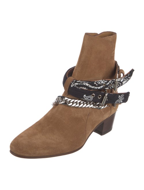 Amiri Suede Paisley Print Moto Boots