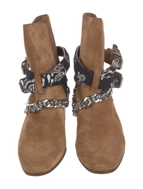 Amiri Suede Paisley Print Moto Boots