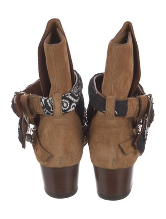 Amiri Suede Paisley Print Moto Boots