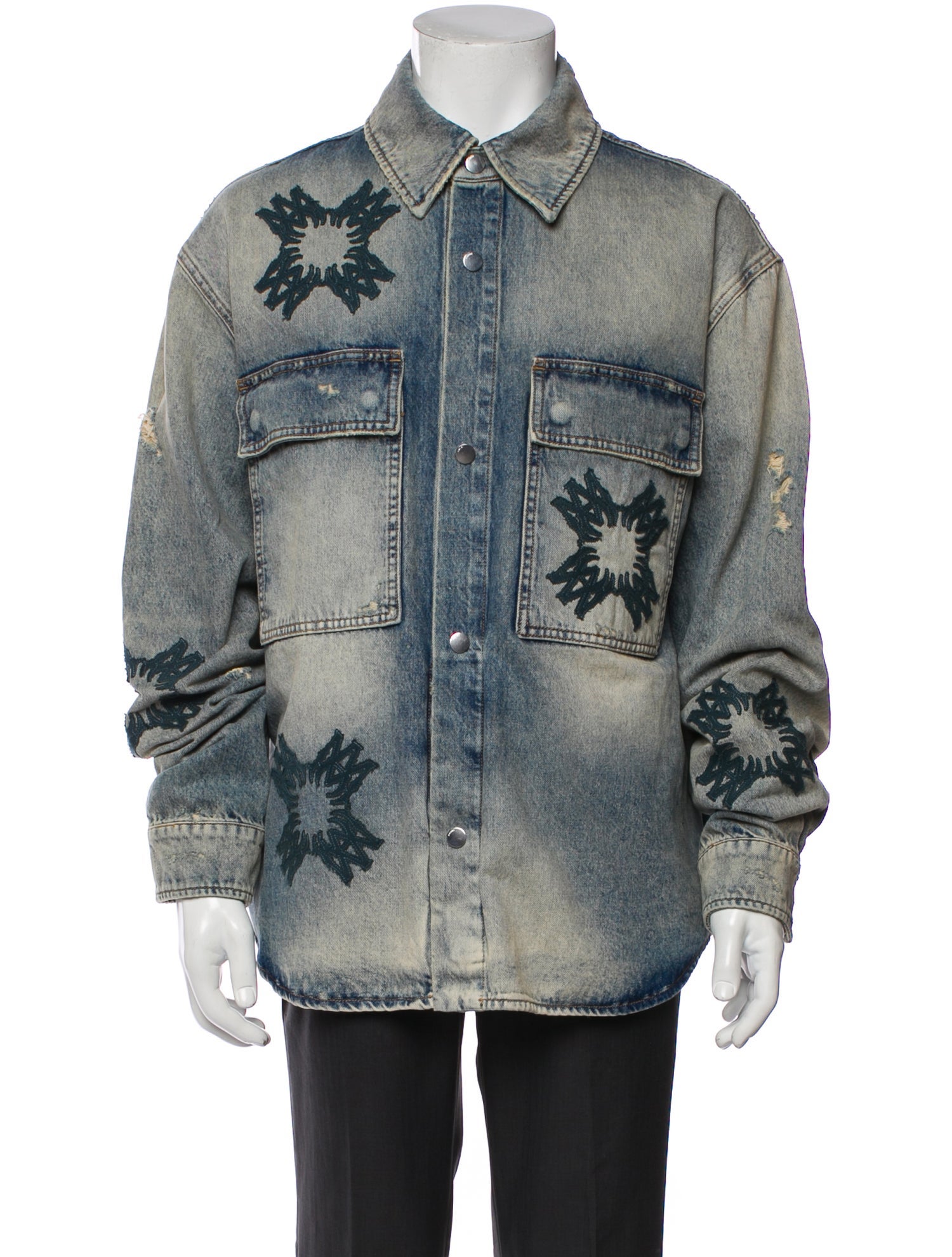 Amiri Graphic Print Long Sleeve Denim Shirt
